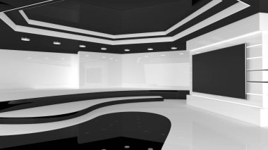 TV stüdyo. Haber studio.3d işleme. Yeşil ekran veya chroma anahtar video veya fotoğraf üretimleri için zemin