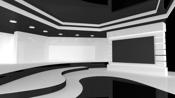 Tv Studio. News studio.3D rendering. Backdrop for any green screen or chroma key video or photo production