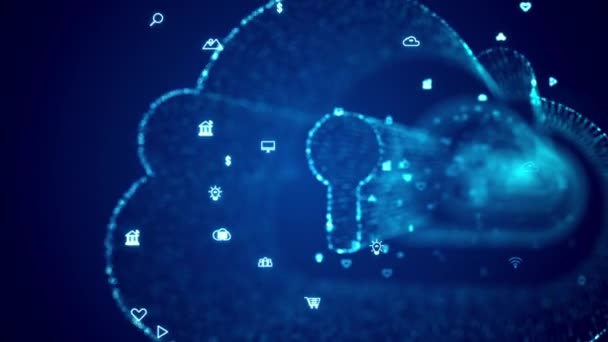 Bulut Teknolojisi Bilgisayar Konsepti Parlak Düğüm Çizgilerle Aydınlatılmış Birbirine Bağlanmış — Stok video