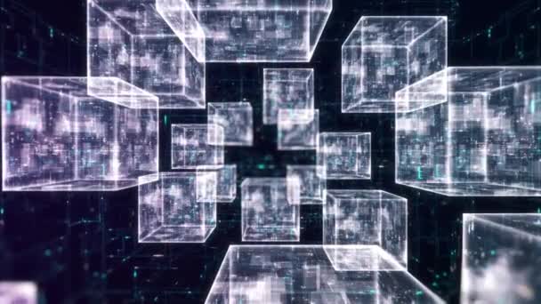 Концепция Цепочки Блоков Изометрические Цифровые Блоки Соединяются Друг Другом Формируют — стоковое видео