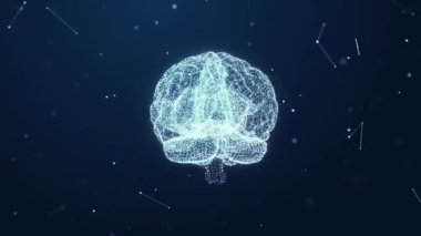 Yapay zeka konsepti. Nöral ağlı yapay zeka düşünüyor. Yapay zekayı temsil eden beyin büyük verileri işliyor, kusursuz döngü.