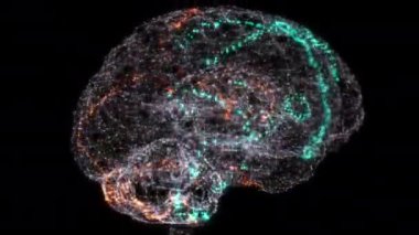 Yapay zeka konsepti. Nöral ağlı yapay zeka düşünüyor. Yapay zekayı temsil eden beyin büyük verileri işliyor.