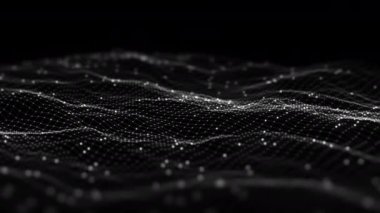 Siyah arkaplan üzerindeki soyut bağlantı noktaları ve çizgiler. Çizgiler ve hareket noktalarıyla iletişim ağı ve teknoloji kavramı. 