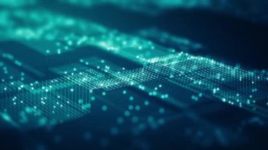 Büyük veri teknolojisi geçmişi. Dijital veri akışının hareketi. Büyük veriler aktarılıyor. Yapay Zeka Kuantum Bilgisayarı, büyük veri, blok zinciri, veri akışı, analiz