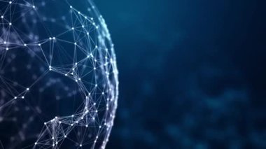 Siber güvenlik çemberi. Küresel iletişim ve teknolojiyi sembolize eden koyu mavi arka planda bir küre oluşturan dijital ağ bağlantıları. Kusursuz Döngü. 