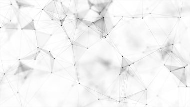Beyaz arkaplandaki soyut bağlantılı noktalar ve çizgiler. Hareket eden çizgiler ve noktalar ile iletişim ve teknoloji ağı kavramı.
