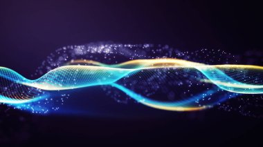 Mavi arkaplandaki soyut bağlantılı nokta ve çizgiler. Hareket eden çizgiler ve noktalar ile iletişim ve teknoloji ağı kavramı.