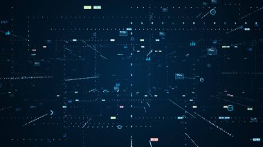  Soyut teknoloji büyük veri arkaplanı kavramı. Dijital veri akışının hareketi. Büyük veriler aktarılıyor. Veri setlerinin aktarımı ve depolanması, engelleme zinciri, sunucu, yüksek hızlı İnternet.