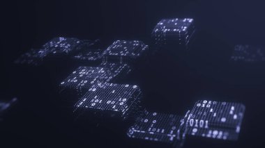  Soyut teknoloji büyük veri konsepti. Büyük veri ikili kodu geleceksel bilgi teknolojisi, veri akışı. Büyük veri transferi ve blok zinciri, sunucu ve yüksek hızlı internet depolanması. 3B Hazırlama.