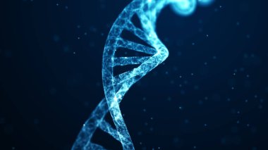 Soyut 3d çokgen kablosuz DNA molekül sarmalı maviye. Tıp bilimi, genetik biyoteknoloji, kimya biyolojisi, gen hücre konsepti. Tıp bilimi geçmişi.