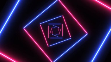 Işık Çizgileri Hızlı Giden Neon kareli soyut arkaplan. Farklı Renkler Arkaplanı. Neon Işıklı Geleceğin Tüneli.