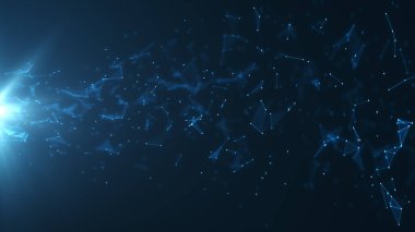 Soyut Ağ Mavi Geometrik Şekiller. Bağlantı ve Web Kavramı. Hareketli Çizgiler ve Noktalarla Dijital, İletişim ve Teknoloji Ağı.