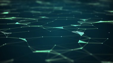 Soyut Ağ Mavi Geometrik Şekiller. Bağlantı ve Web Kavramı. Hareketli Çizgiler ve Noktalarla Dijital, İletişim ve Teknoloji Ağı.