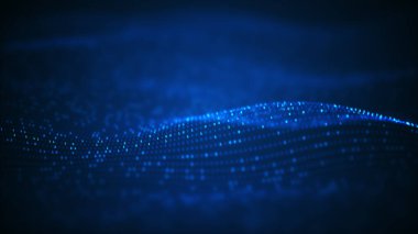 Teknoloji ikili veri dalgası arka plan kavramı. Güzel dalgalanan noktalar parlayan odaklanmış parçacıklar dokusu. Dijital ikili veri teknolojisi arka planı.