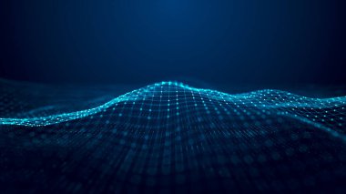 Teknoloji dijital dalga arkaplan kavramı. Güzel hareket eden noktalar dokusu ve parlayan çözülmüş parçacıklar. Siber ya da teknoloji geçmişi.