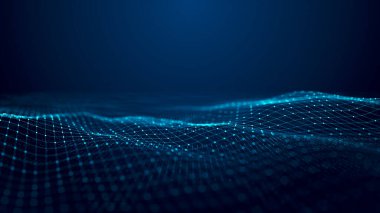 Teknoloji dijital dalga arkaplan kavramı. Güzel hareket eden noktalar dokusu ve parlayan çözülmüş parçacıklar. Siber ya da teknoloji geçmişi.