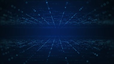 Soyut teknoloji büyük veri konsepti. Soyut veri merkezi için hareket grafiği, veri akışı. Büyük veri transferi ve engelleme zinciri, sunucu, yüksek hızlı internet depolanması. 3B Hazırlama.