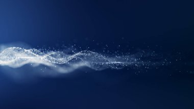 Soyut dijital parçacık dalgası ve ışık dalgaları dalgada dans eder ve ışık soyut arkaplan oluşturur. Siber uzay ve teknoloji dijital bağlantı soyut arkaplan kavramı.