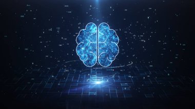 Yapay Zeka Beyin Animasyonu, Büyük Veri Akımı Analizi, Derin Öğrenen Modern Teknoloji Kavramları. Sinirsel Bağlantı Görselleştirme. Gelecekçi Siber Teknoloji İnovasyonu, Siber Zihin.