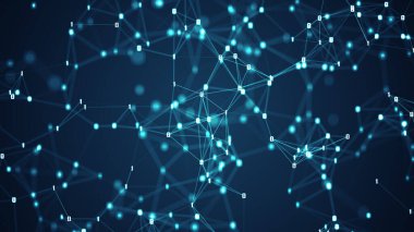 Soyut fütüristik - Moleküller teknoloji hatları ve noktalar koyu mavi arkaplanı birbirine bağlar. Teknoloji bağlantısı dijital ikili veri ve büyük veri kavramı.
