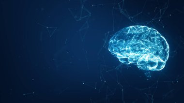 Yapay zeka (yapay zeka). Büyük veri akışı analizi, veri madenciliği, derin öğrenme modern bilgisayar teknolojileri. Gelecekçi Siber Teknoloji İnovasyonu. Yapay zekayı temsil eden beyin.