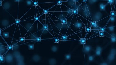 Blockchain ağ kavramı. Isometric dijital bloklar kare kod büyük veri bağlantısı Dağıtılmış defter teknolojisi, Kripto para finansmanı bitcoin işletmesi.