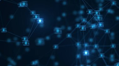 Blockchain ağ kavramı. Isometric dijital bloklar kare kod büyük veri bağlantısı Dağıtılmış defter teknolojisi, Kripto para finansmanı bitcoin işletmesi.