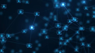 Blockchain ağ kavramı. Isometric dijital bloklar kare kod büyük veri bağlantısı Dağıtılmış defter teknolojisi, Kripto para finansmanı bitcoin işletmesi.