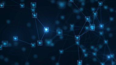 Blockchain ağ kavramı. Isometric dijital bloklar kare kod büyük veri bağlantısı Dağıtılmış defter teknolojisi, Kripto para finansmanı bitcoin işletmesi.