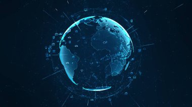 Küresel ağ kavramı. IoT (Nesnelerin İnterneti). ICT (Bilgi İletişim Ağı). Ağ bağlantısı olan fiziksel aygıtlar ağı