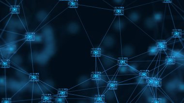Blockchain ağ kavramı. Isometric dijital bloklar kare kod büyük veri bağlantısı Dağıtılmış defter teknolojisi, Kripto para finansmanı bitcoin işletmesi.