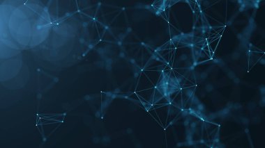 Mavi arkaplandaki soyut bağlantılı nokta ve çizgiler. Hareket çizgileri ve noktaları olan iletişim ve teknoloji ağı kavramı. Kusursuz döngü 44K 