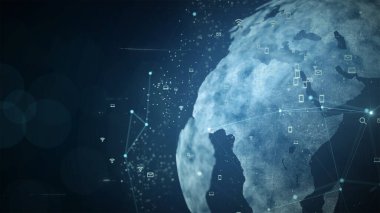 Küresel ağ ve veri bağlantılarının büyümesi. Küresel bağlantıyı çevreleyen bilimsel teknoloji veri ağı.