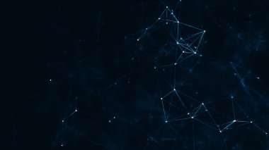 Soyut pleksus geometrik şekiller. Bağlantı ve web kavramı. Hareketli çizgiler ve noktalar ile dijital, iletişim ve teknoloji ağı arkaplanı.. 