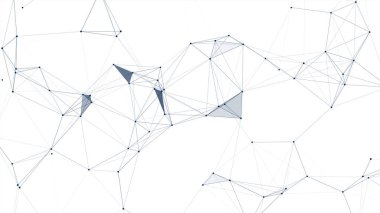 Beyaz arkaplandaki soyut bağlantılı noktalar ve çizgiler. Hareket eden çizgiler ve noktalar ile iletişim ve teknoloji ağı kavramı.