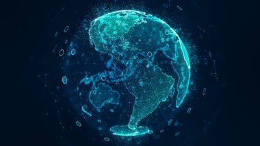 Global Ağ Bağlantılı konsept. Uzay Bilimsel Kavram Dijital Dünya Ağı 'nda dönen Küresel İş Ağı dijital çağ ve küresel bağlantıyı iletiyor.