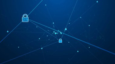 İnternet teknolojisi ağ siber güvenlik kavramı bilgisayar virüsünü ağ bağlantısında kilit simgesi ile koruma kavramı.