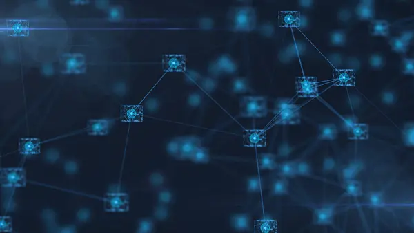 Blockchain ağ kavramı. Isometric dijital bloklar kare kod büyük veri bağlantısı Dağıtılmış defter teknolojisi, Kripto para finansmanı bitcoin işletmesi.