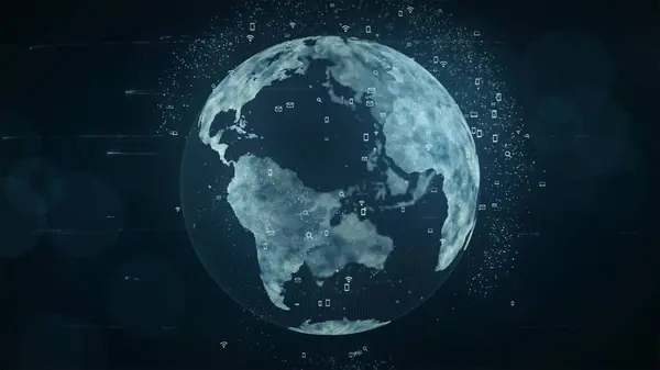 Küresel ağ ve veri bağlantılarının büyümesi. Küresel bağlantıyı çevreleyen bilimsel teknoloji veri ağı.