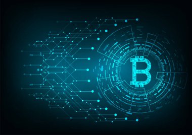  Logo bitcoin dijital para birimine sahip soyut gelecek dijital para.