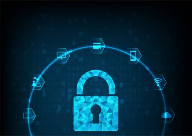 İnternet güvenliği çevrimiçi kavramı: Anahtar deliği simgesi içinde asma kilit. Kişisel veri güvenliği siber veri güvenliği ya da bilgi gizlilik fikrini gözler önüne seriyor. Mavi soyut yüksek hızlı internet teknolojisi.