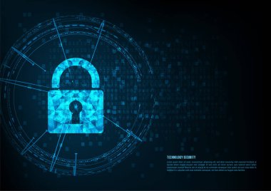 Siber güvenlik kavramı: Dijital veri arka planında anahtar deliği simgesi olan asma kilit. Siber veri güvenliği ya da bilgi gizlilik fikrini resmediyor. Mavi soyut yüksek hızlı internet teknolojisi.