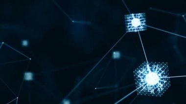 Blockchain ağ kavramı. Isometric dijital bloklar kare kod büyük veri bağlantısı Dağıtılmış defter teknolojisi, Kripto para finansmanı bitcoin işletmesi.