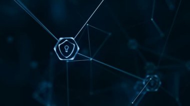 İnternet teknolojisi ağı ve siber güvenlik kavramı. Güvenli veri ağı teknolojisinde Shield simgesi, dünya çapında bağlantılar için siber saldırı koruması..