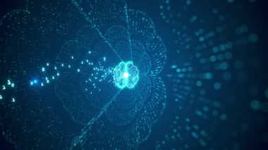 Teknoloji Yapay Zekası (AI) beyin animasyonu dijital veri kavramı. Büyük Veri Akımı Analizi. Derin Öğrenen Modern Teknolojiler. Gelecekçi Siber Teknoloji İnovasyonu. Hızlı dijital ağ.