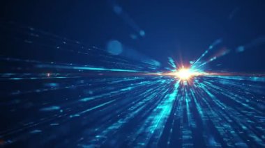 Arka plandaki dijital ışıkların hızı. Karanlık arka planda dijital teknolojiyle uçmak. Ağ, büyük veri, veri merkezi, sunucu, internet, hız çizgileri ile gelecekteki teknoloji soyut arkaplan.