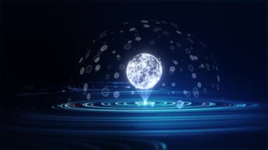 Soyut teknoloji büyük veri konsepti. Soyut veri merkezi için hareket grafiği, veri akışı. Büyük veri transferi ve blok zinciri, sunucu ve yüksek hızlı internet depolanması. 3B Hazırlama.