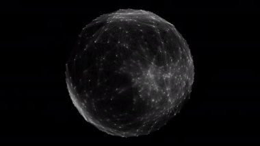 Küresel ağ bağlantısı kavramı. Siyah zemin üzerinde Bağlı Çizgiler ve Noktalar olan küre. Global Dijital Bağlantılar. Globe Grid. Kablo çerçeveli illüstrasyon. 3D Teknoloji Tarzı. Kusursuz döngü.