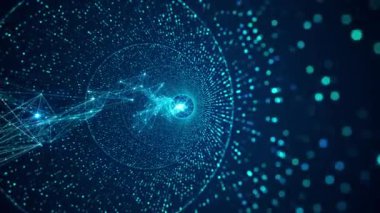 Soyut hareket dijital arkaplan. Dijital veri tüneli, dijital düğümlerden yapılmış. Ağ, büyük veri, sunucu, internet, hız çizgileri ile gelecekteki teknoloji soyut arkaplan. 