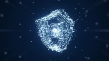 Siber güvenlik kavramı. Dijital veri arkaplanında anahtar deliği simgesi olan asma kilit. Siber veri güvenliği ya da bilgi gizlilik fikrini resmediyor. Mavi soyut yüksek hızlı internet teknolojisi.